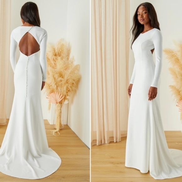 LULU's Bridal Wedding Chic Conservative Minimalist Mermaid Trumpet Maxi Gown - Picture 1 of 4